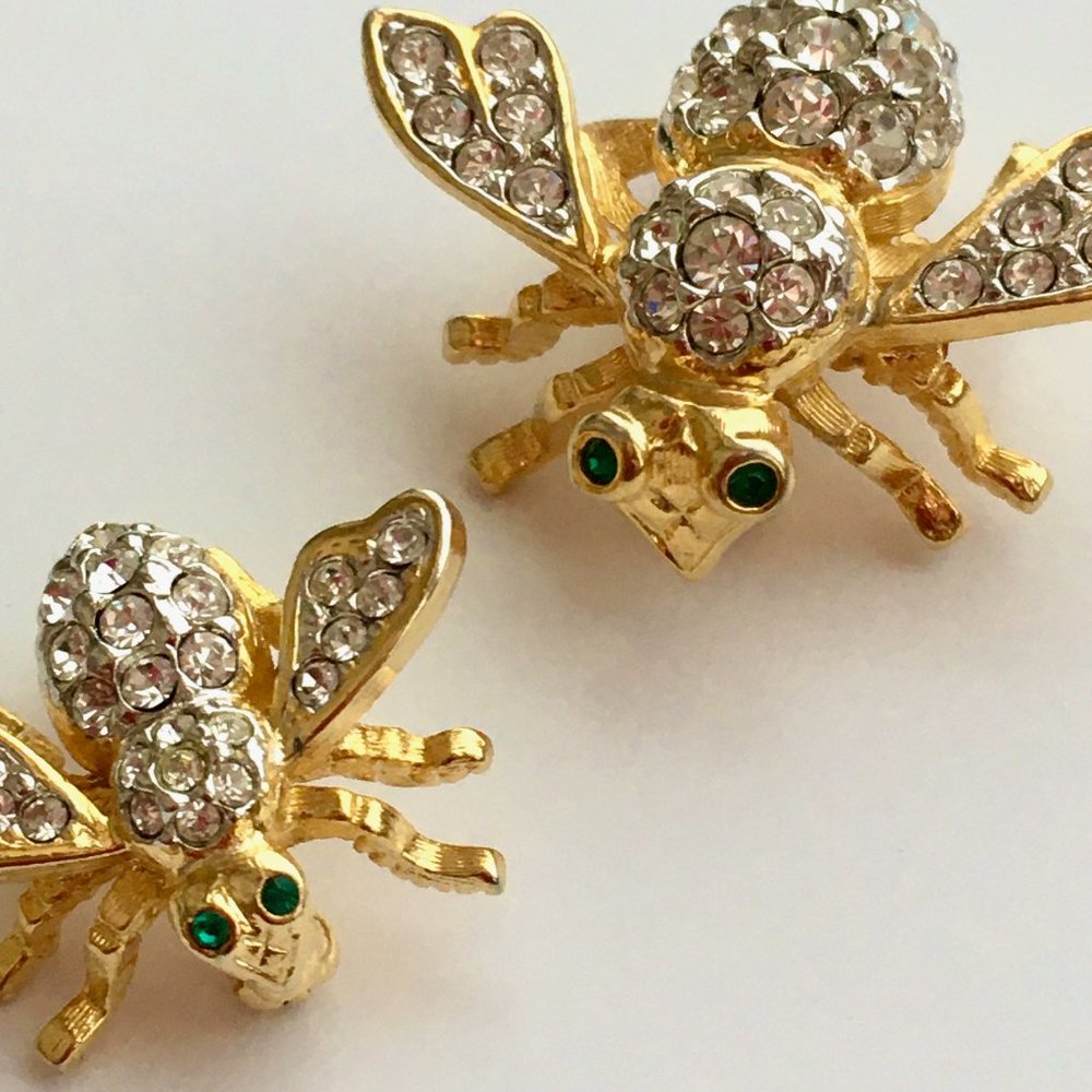 Classic Joan Rivers Gold Tone  Rhinestone Bumblebee Pin Brooch Set-Signed
